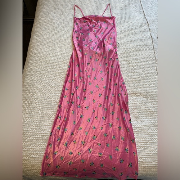 NWT Floral Open Back Satin Midi Dress - Picture 6 of 6